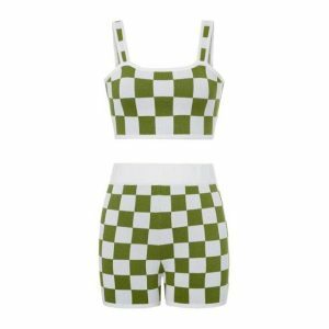 Y2K Checkered Crop Top & Shorts Set | Acubi Fashion & Coquette Style