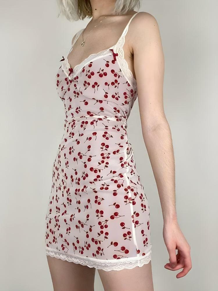 Y2K Coquette Cherry Mini Dress - Soft Girl Aesthetic & Acubi Style