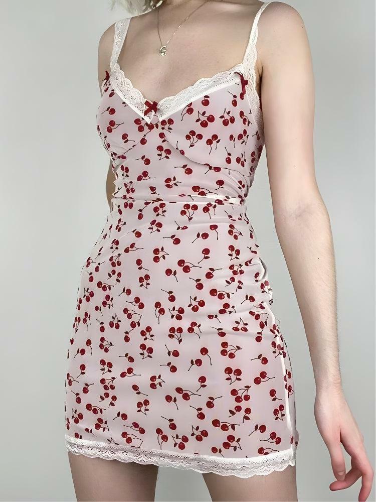 Y2K Coquette Cherry Mini Dress - Soft Girl Aesthetic & Acubi Style