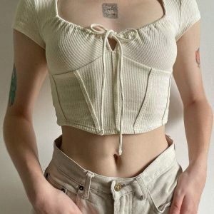 Y2K Coquette Cropped Corset Top - Soft Girl Aesthetic Fashion Piece