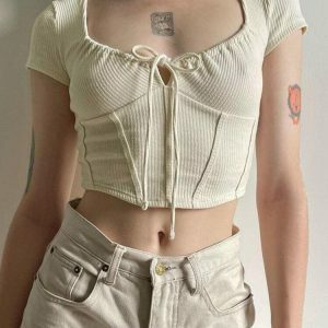 Y2K Coquette Cropped Corset Top - Soft Girl Aesthetic Fashion Piece