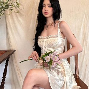 Y2K Coquette Floral Satin Mini Dress - Soft Girl Aesthetic Outfit