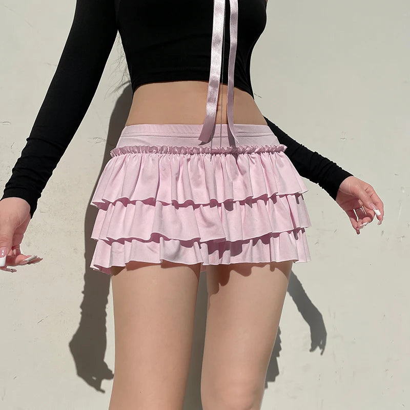 Y2K Coquette Layered Bow Mini Skort - Aesthetic Soft Girl Fashion