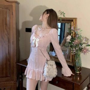 Y2K Coquette Mini Dress - Soft Girl Aesthetic with Bubble Skirt Style