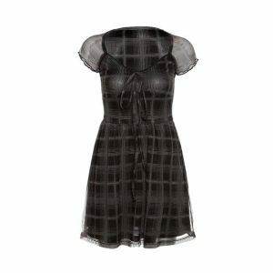 Y2K Coquette Mini Dress with Bubble Skirt - Aesthetic Acubi Fashion