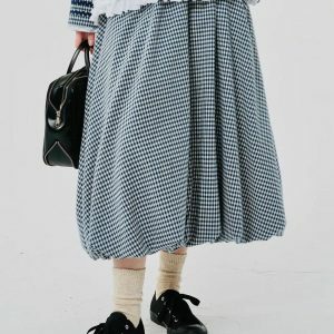 Y2K Coquette Plaid Bubble Midi Skirt - Soft Girl Aesthetic Fashion