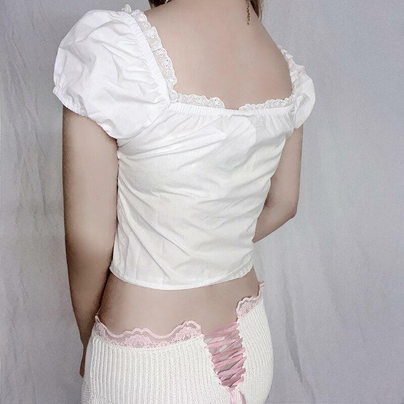 Y2K Coquette Puff Sleeve Crop Top - Soft Girl Aesthetic Fashion