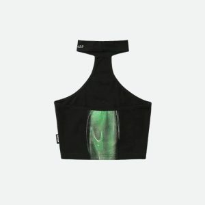 Y2K Cropped Halter Top - Dark Coquette Aesthetic with Soft Girl Vibes