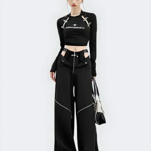 Y2K Cut Out Waist Pants - Dark Coquette Aesthetic for Trendy Outfits