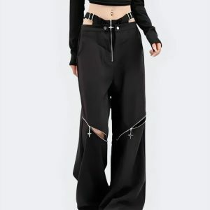 Y2K Cut Out Waist Pants - Dark Coquette Aesthetic for Trendy Outfits