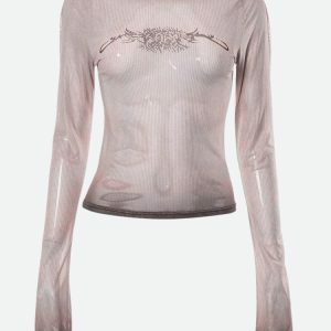 Y2K Cyberpunk Sheer Top with Sigil Design for Aesthetic Outfits