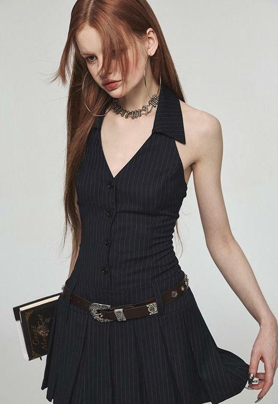 Y2K Dark Coquette Halter Mini Dress - Aesthetic Bubble Skirt Style