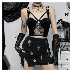 Y2K Dark Coquette Velvet Crop Top - Aesthetic Grunge & Acubi Style