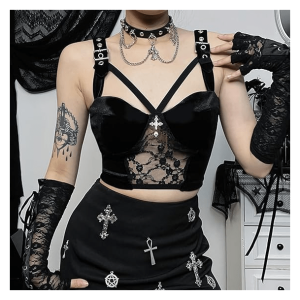 Y2K Dark Coquette Velvet Crop Top - Aesthetic Grunge & Acubi Style