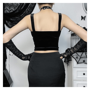 Y2K Dark Coquette Velvet Crop Top - Aesthetic Grunge & Acubi Style