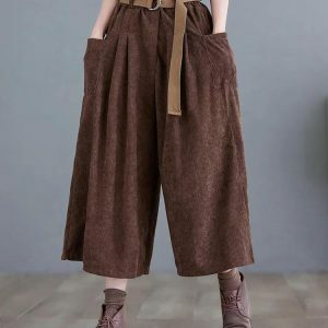 Y2K Dark Coquette Wide Leg Corduroy Pants for Aesthetic Outfits