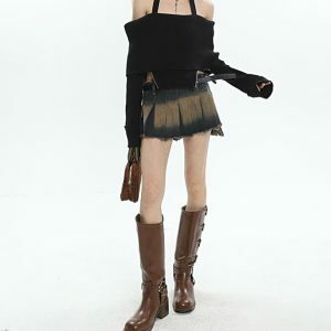 Y2K Distressed Mini Skirt with Tie Side - Acubi & Coquette Style