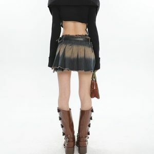 Y2K Distressed Mini Skirt with Tie Side - Acubi & Coquette Style