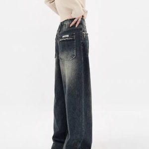 Y2K Distressed Wide Leg Jeans with Pockets - Acubi & Coquette Style