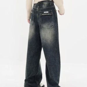 Y2K Distressed Wide Leg Jeans with Pockets - Acubi & Coquette Style