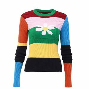 Y2K Fashion 90s Daisy Sweater - Coquette Style Aesthetic Top