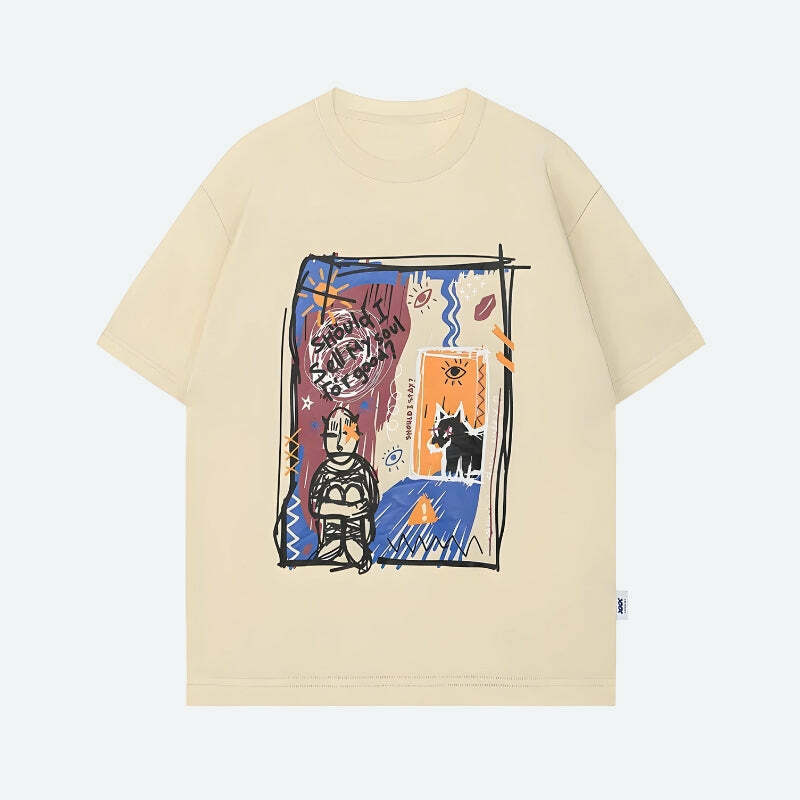 Y2K Fashion Abstract Sketch Graphic Tee - Coquette & Acubi Style