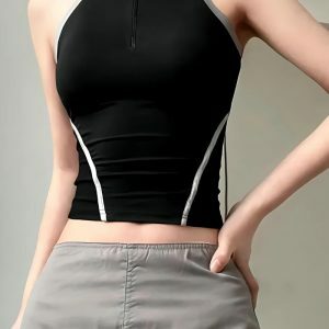 Y2K Fashion Acubi Open Back Zip-Up Top - Dark Coquette Aesthetic