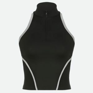 Y2K Fashion Acubi Open Back Zip-Up Top - Dark Coquette Aesthetic