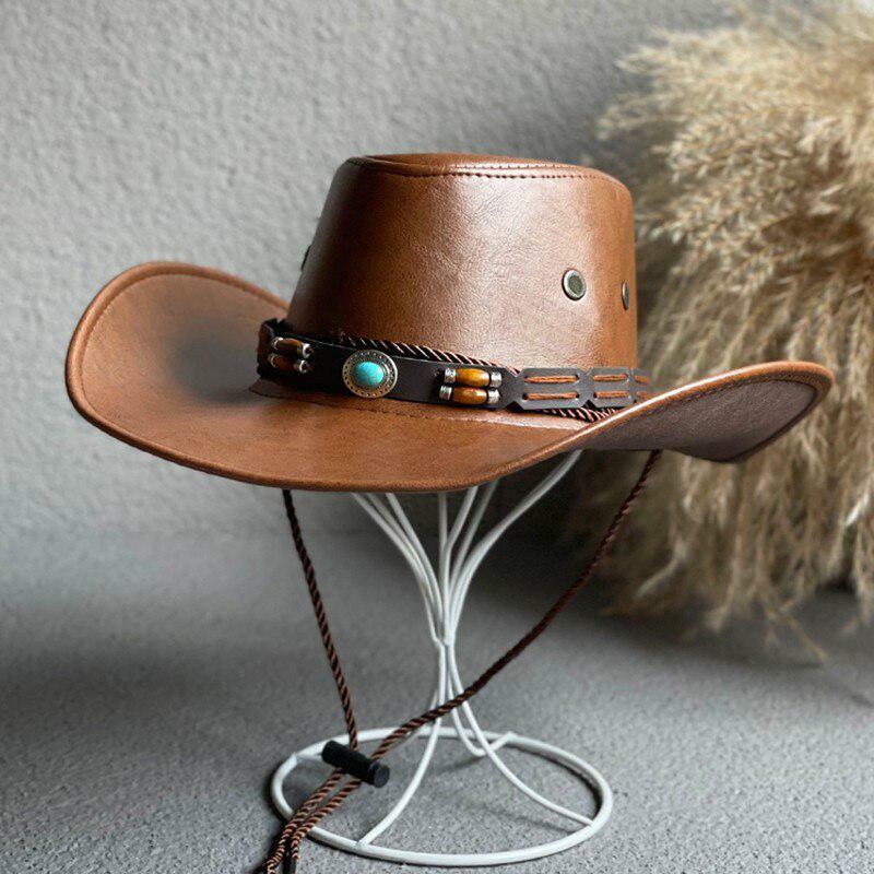 Y2K Fashion Adjustable Faux Leather Western Hat for Coquette Style