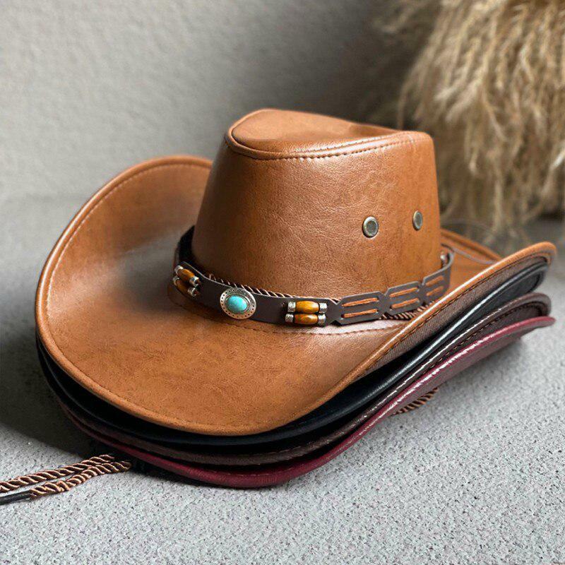 Y2K Fashion Adjustable Faux Leather Western Hat for Coquette Style