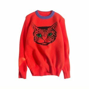 Y2K Fashion Aesthetic Cat Sweater - Coquette Style & Soft Girl Era