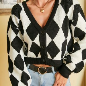 Y2K Fashion Argyle Knitted Cardigan - Coquette & Soft Girl Aesthetic