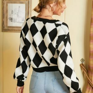 Y2K Fashion Argyle Knitted Cardigan - Coquette & Soft Girl Aesthetic