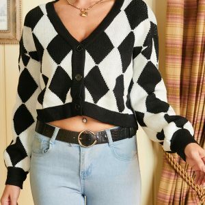 Y2K Fashion Argyle Knitted Cardigan - Coquette & Soft Girl Aesthetic