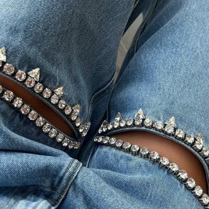 Y2K Fashion Baddie Embellished Cut-Out Jeans for Coquette Style Outfits