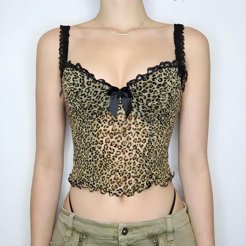 Y2K Fashion Baddie Leopard Mesh Top - Coquette & Acubi Style Essential