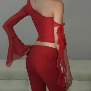 Y2K Fashion Baddie Rose One Shoulder Mesh Top - Coquette Aesthetic Style