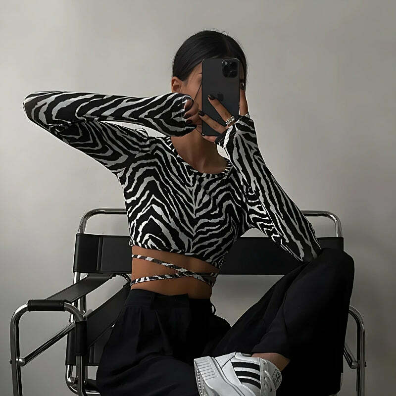 Y2K Fashion Baddie Zebra Backless Crop Top - Coquette Aesthetic Style