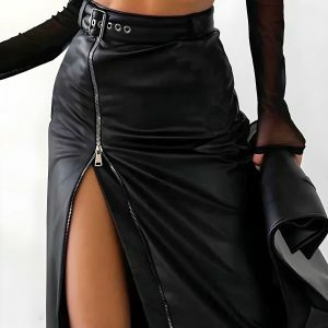 Y2K Fashion Baddie Zip-Up Slit Midi Pencil Skirt - Coquette Style Outfit