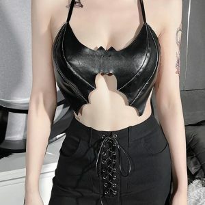 Y2K Fashion Bat Halter Top - Dark Coquette Aesthetic & Soft Girl Style