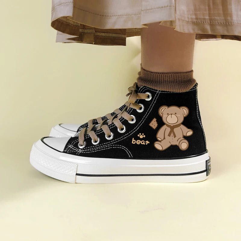 Y2K Fashion Bear Lace Up Canvas Shoes - Coquette & Acubi Style