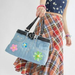 Y2K Fashion Belted Denim Handbag - Acubi Style for Aesthetic Outfits