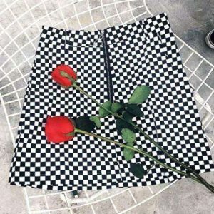 Y2K Fashion Black and White Checkerboard Skirt - Coquette Aesthetic Style