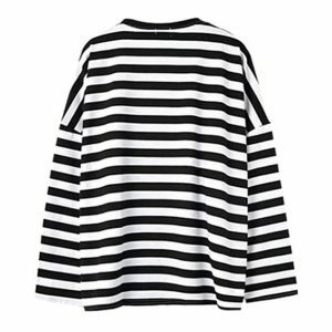 Y2K Fashion Black and White Striped Sweatshirt - Coquette Aesthetic Top