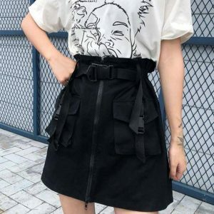 Y2K Fashion Black Cargo Skirt - Coquette Style Aesthetic Outfit