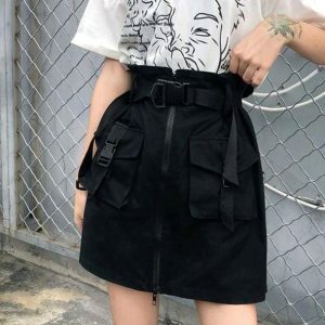 Y2K Fashion Black Cargo Skirt - Coquette Style Aesthetic Outfit