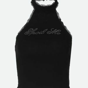 Y2K Fashion Black Halter Top - Coquette Style for Aesthetic Outfits