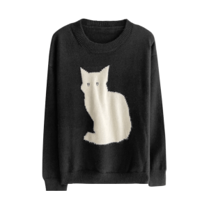 Y2K Fashion Black Kitty Sweater - Coquette Style for Aesthetic Outfits