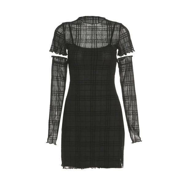 Y2K Fashion Black Plaid Mini Dress - Coquette Style & Aesthetic Vibes