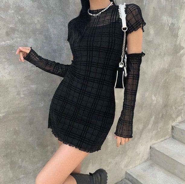 Y2K Fashion Black Plaid Mini Dress - Coquette Style & Aesthetic Vibes